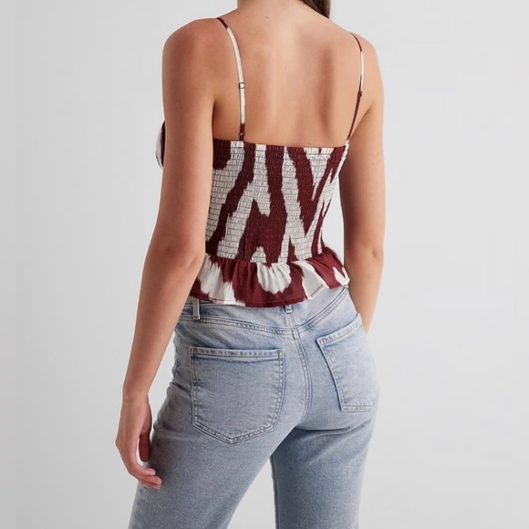 Express Women’s L Maroon & White Pleated Ruched Smocked Sleeveless Cami Top NWT - Picture 2 of 13